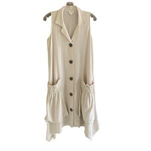 NWT Forcynthia Linen Blend Shirt Dress Button Up Slouchy Pockets Sleeveless S
